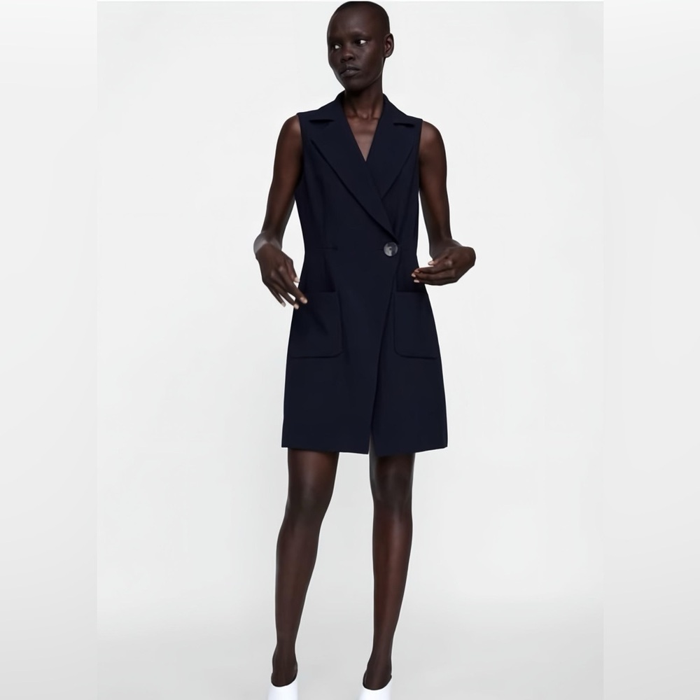Zara Navy Blue Sleeveless Vest Coat/Dress